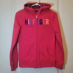 Red Hooie XL 16 TOMMY HILFIGER full zipper applique and pockets Great Pre-owned